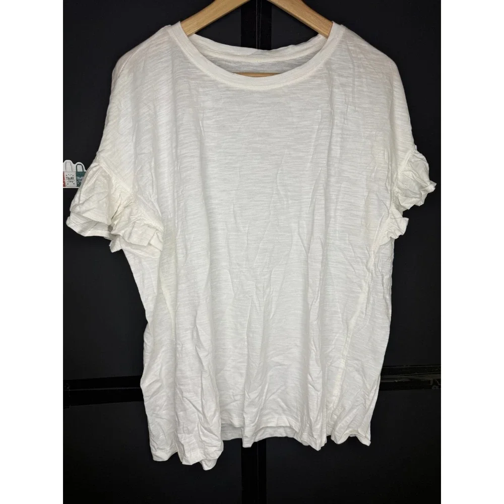 LOGO by Lori Goldstein Women's 100% Cotton Ruffle Sleeve Tee Alabaster #36# - Picture 2 of 12